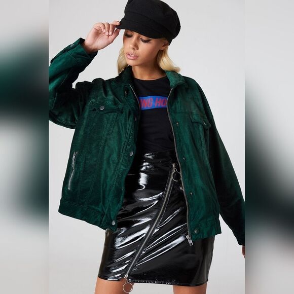 Free People Emerald Green Glam Velvet Trucker Jacket with Silver Button… - Picture 11 of 14